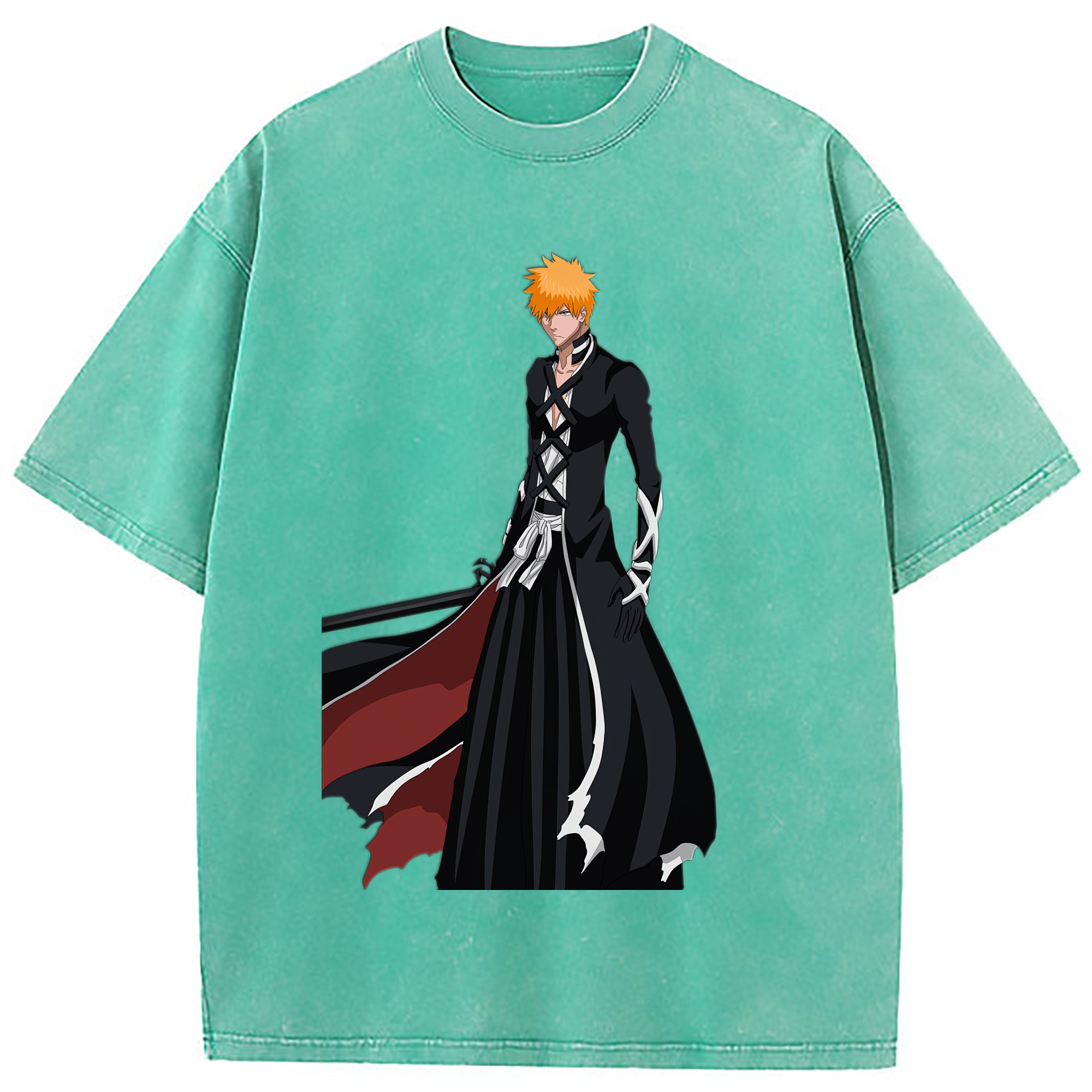 （画像用） ブリーチ 黒崎一護（くろさき いちご）BLEACH Kurosaki Ichigo 綿100% ヴィンテージ風 半袖Tシャツ（フロントプリント）